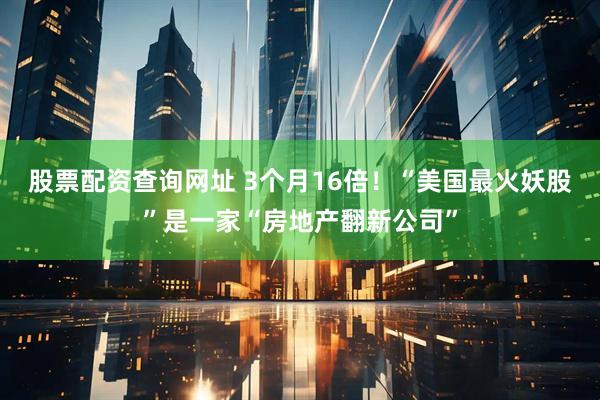 股票配资查询网址 3个月16倍！“美国最火妖股”是一家“房地产翻新公司”